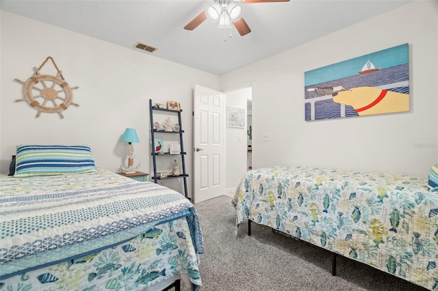 bedroom featuring carpet floors and ceiling fan