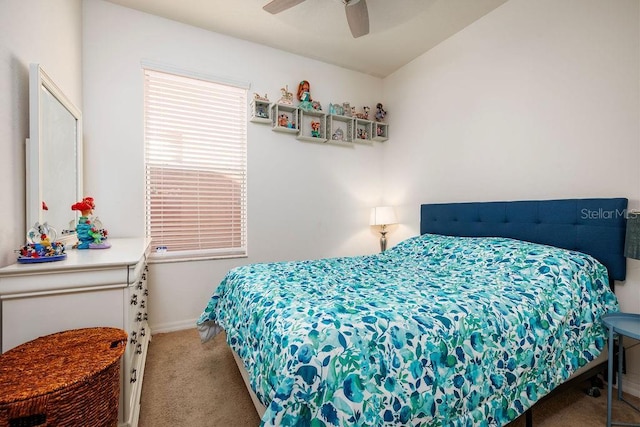 bedroom featuring carpet flooring and ceiling fan