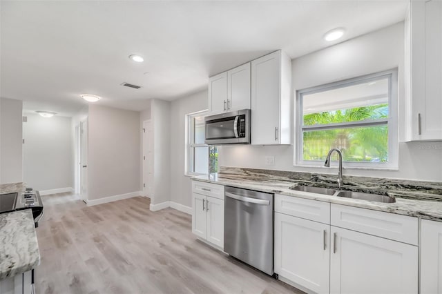 kitchen featuring sink, white cabinets, a healthy amount of sunlight, and appliances with stainless steel finishes