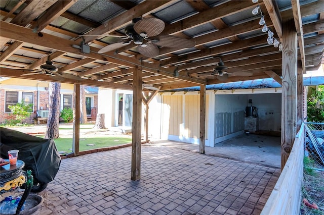 view of patio / terrace featuring ceiling fan and area for grilling