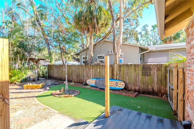 view of yard with a fenced backyard