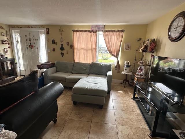 living room featuring light tile patterned floors