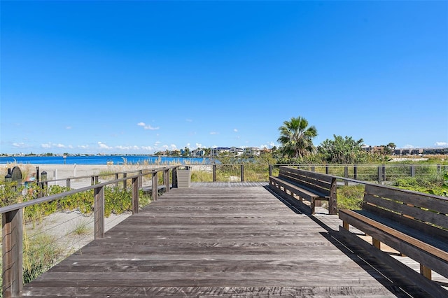 view of dock with a water view