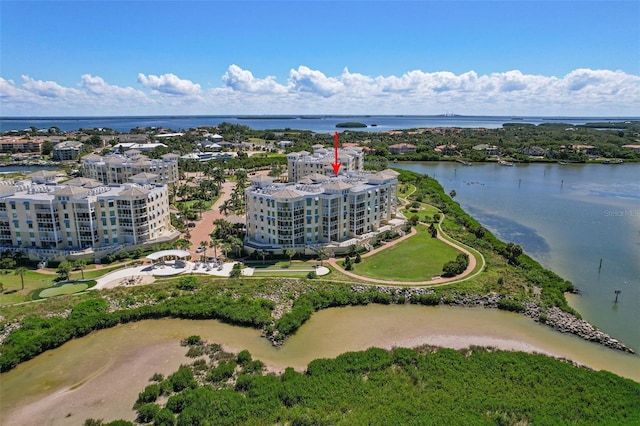 aerial view featuring a water view