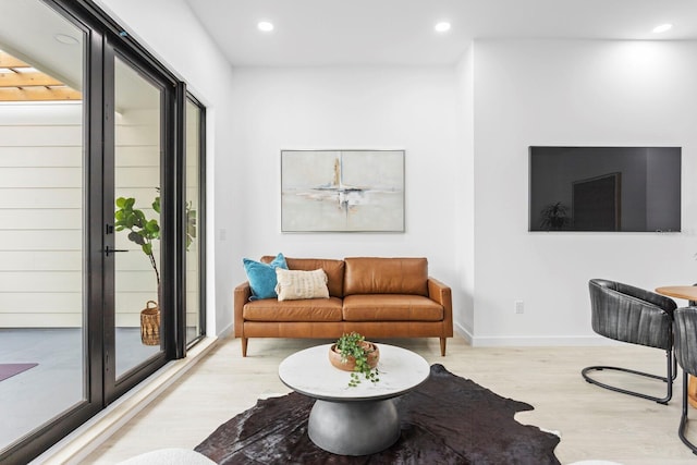 living room featuring light wood-type flooring