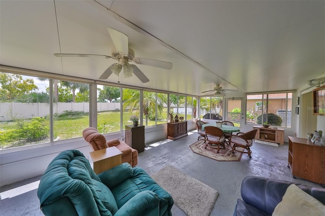 sunroom / solarium with ceiling fan