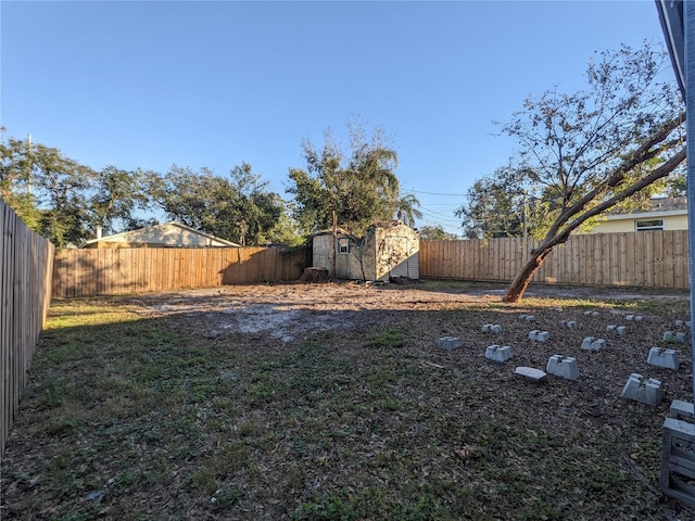 view of yard featuring a storage unit