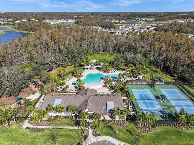 aerial view featuring a water view