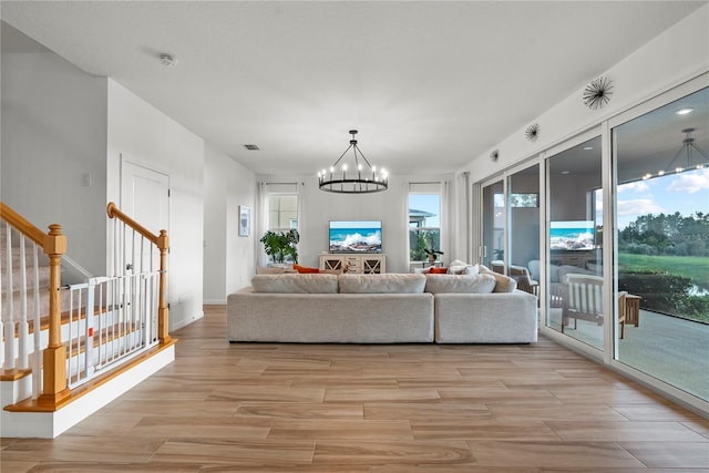 living room with a chandelier