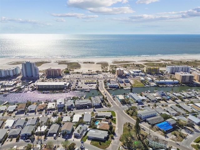 bird's eye view featuring a view of city and a water view