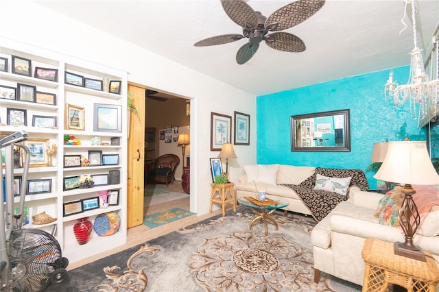 living room with ceiling fan