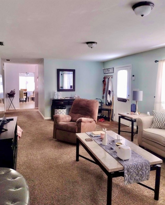 living room featuring carpet flooring