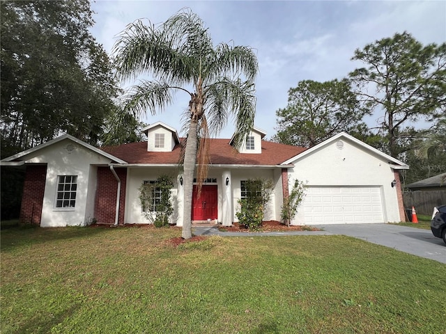 view of front of property featuring a garage and a front yard