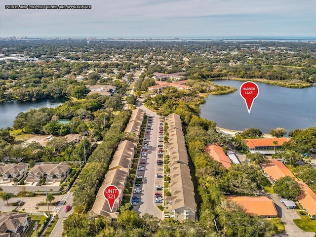 bird's eye view featuring a water view