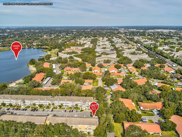 bird's eye view featuring a water view