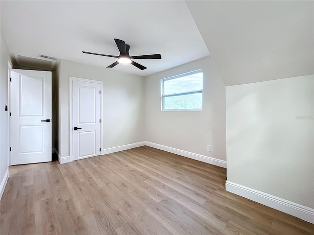 unfurnished bedroom featuring light hardwood / wood-style flooring and ceiling fan