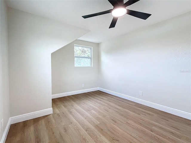 additional living space featuring ceiling fan and light hardwood / wood-style floors