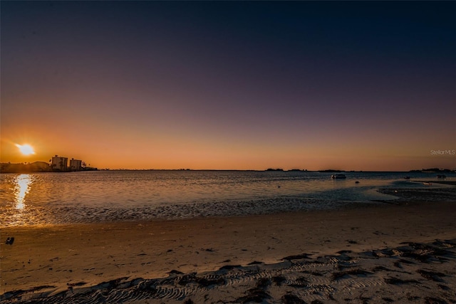 property view of water featuring a beach view