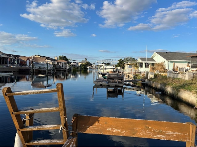 dock area with a water view