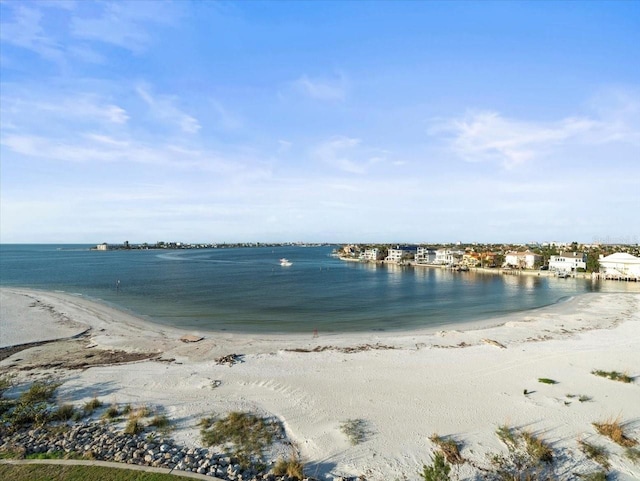 view of water feature with a view of the beach