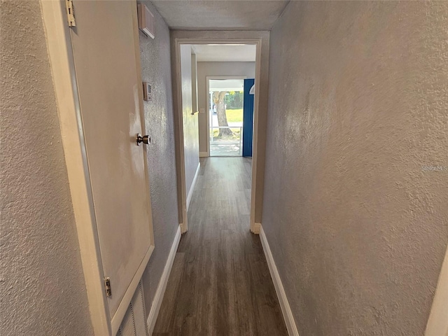 corridor featuring dark wood-type flooring