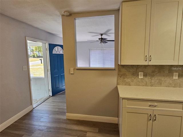 foyer with hardwood / wood-style flooring and ceiling fan