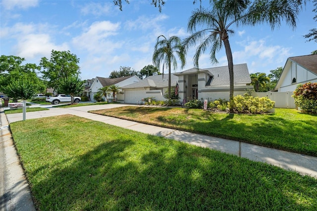 view of front facade featuring a garage and a front lawn