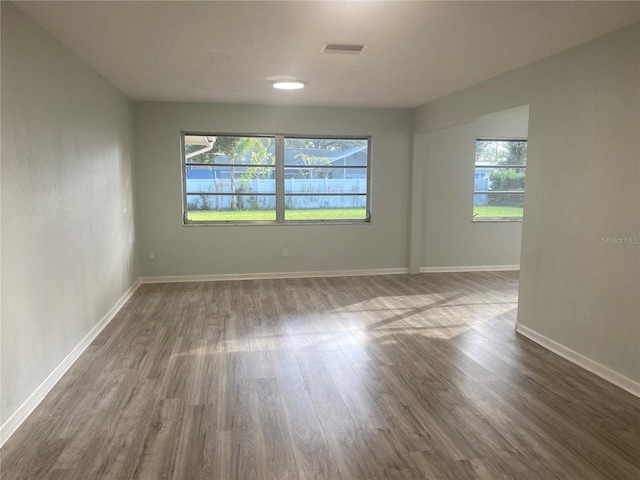 empty room featuring dark hardwood / wood-style flooring and a wealth of natural light