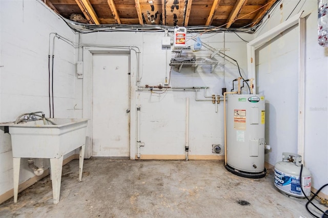 basement with water heater