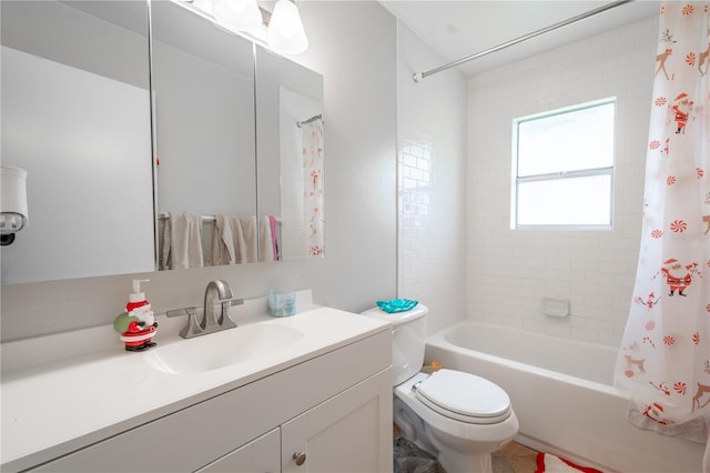 full bathroom featuring vanity, toilet, and shower / bath combo with shower curtain