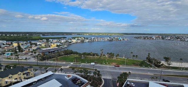 aerial view featuring a water view