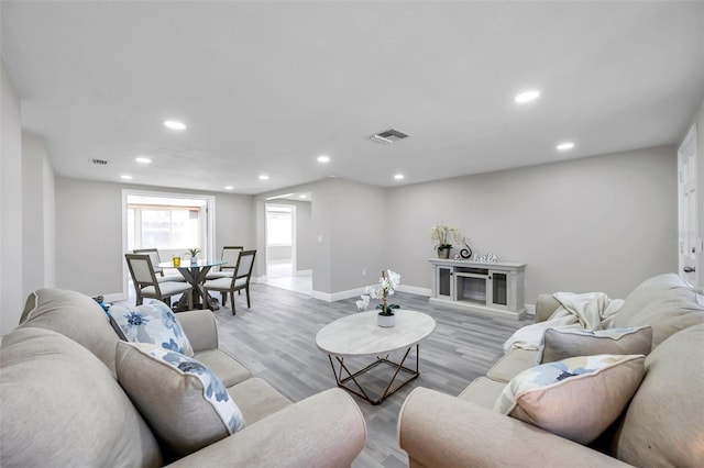 living room with light wood-type flooring