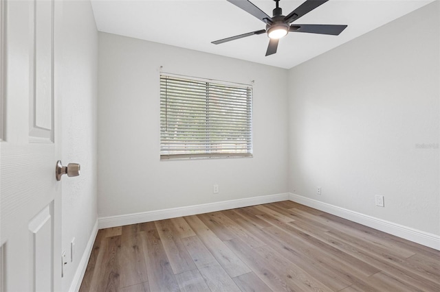 unfurnished room featuring ceiling fan and light hardwood / wood-style flooring