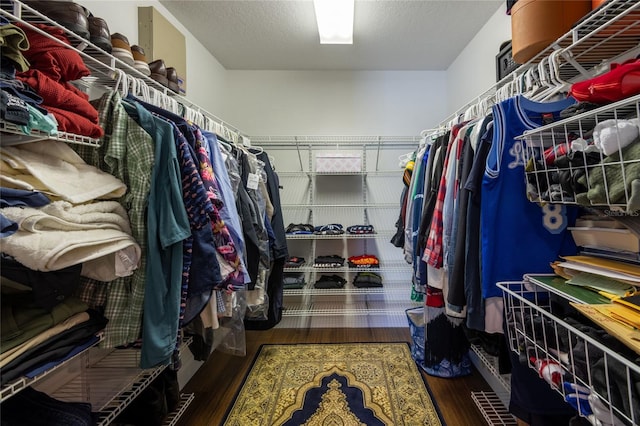 spacious closet with dark wood-type flooring