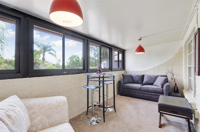 living room featuring carpet floors and a healthy amount of sunlight