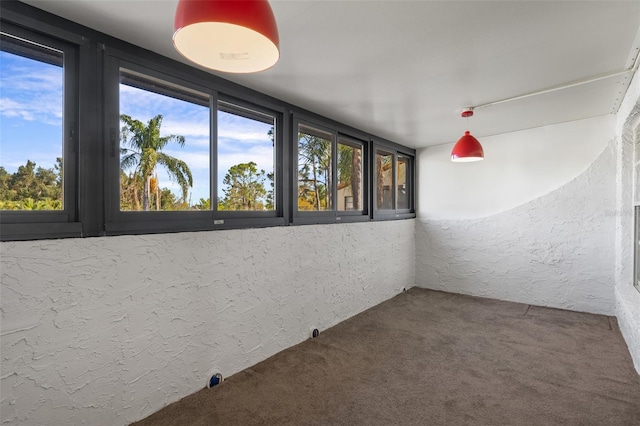 empty room featuring carpet, a healthy amount of sunlight, and a textured wall