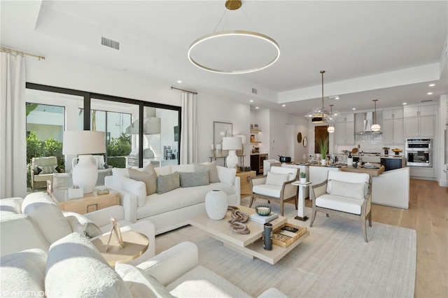 living room with light wood-type flooring