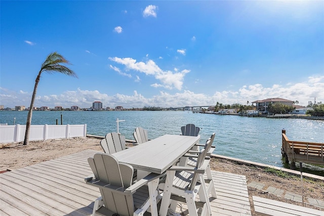 view of dock with a water view