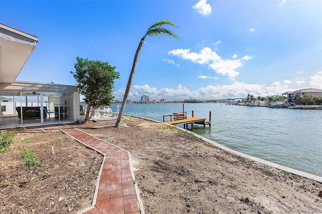 view of dock with a water view