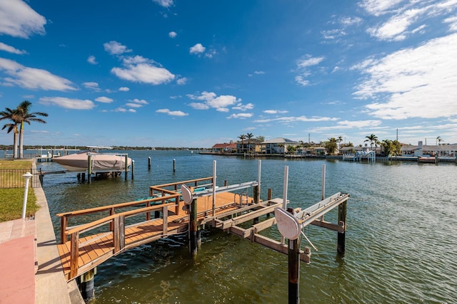 view of dock with a water view