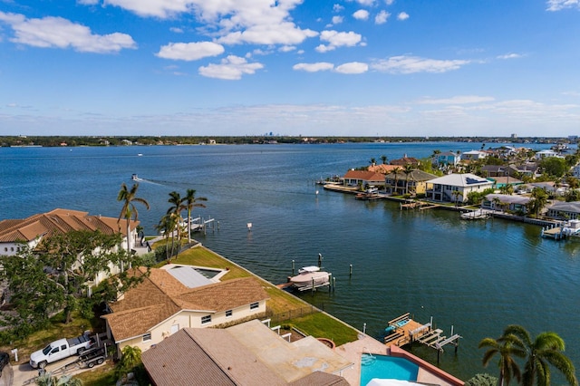 aerial view with a water view