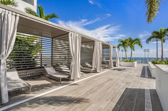 view of patio / terrace with a water view