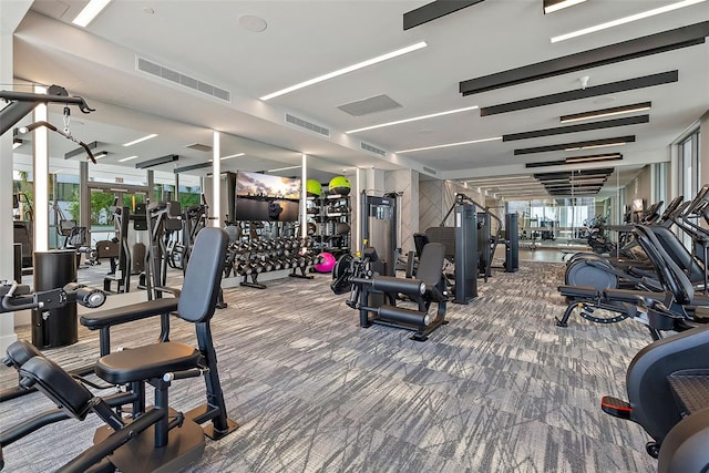 gym with carpet flooring