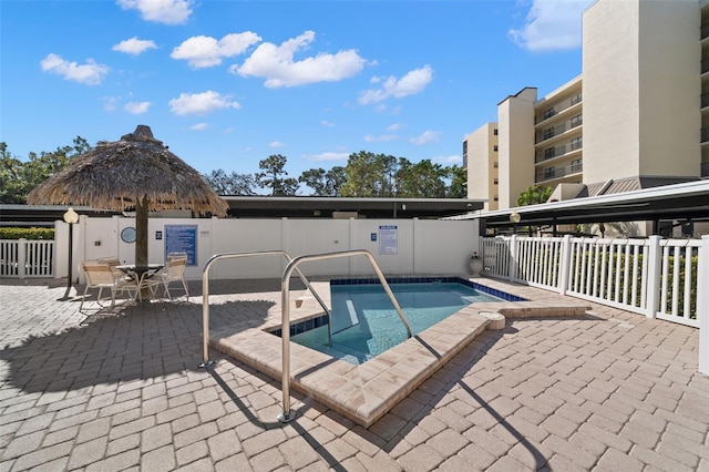 view of swimming pool with a patio