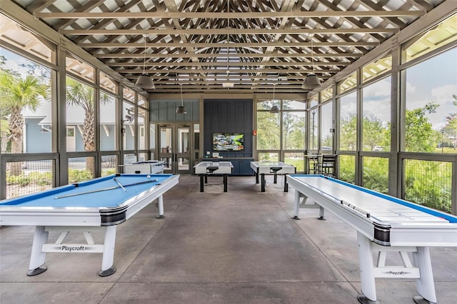 recreation room featuring concrete flooring and billiards