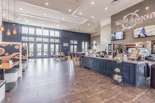 welcome area with french doors