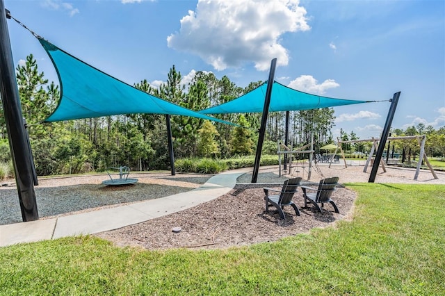 view of jungle gym with a yard