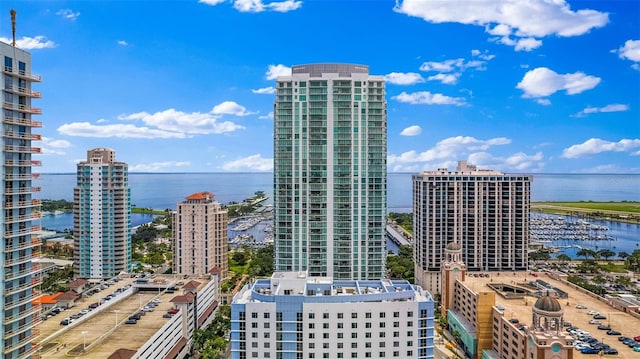 view of city with a water view