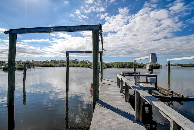 view of dock with a water view