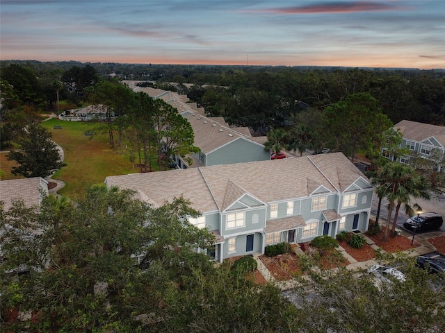 view of aerial view at dusk